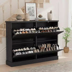 Scarpiera a 4 Ante con Design Scanalato, Ripiani Regolabili e Rimovibili, Mobile Organizzatore Salvaspazio per Scarpe e Piccoli Oggetti