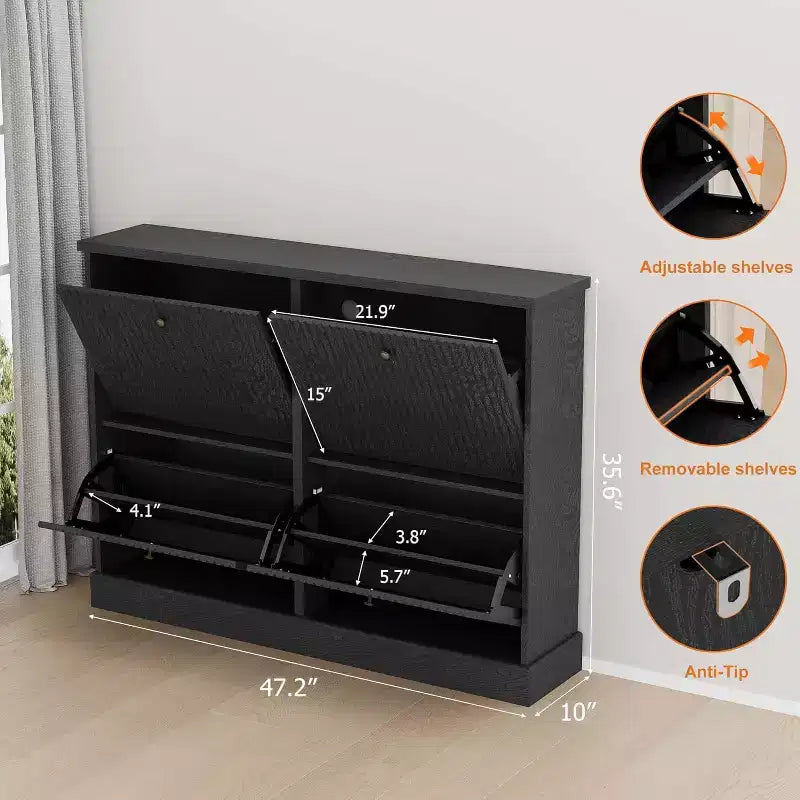 4-Drawer Shoe Cabinet with Fluted Design, Adjustable & Removable Shelves, Freestanding Narrow Entryway Organizer for Shoes and Small Items