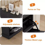Scarpiera a 4 Ante con Design Scanalato, Ripiani Regolabili e Rimovibili, Mobile Organizzatore Salvaspazio per Scarpe e Piccoli Oggetti