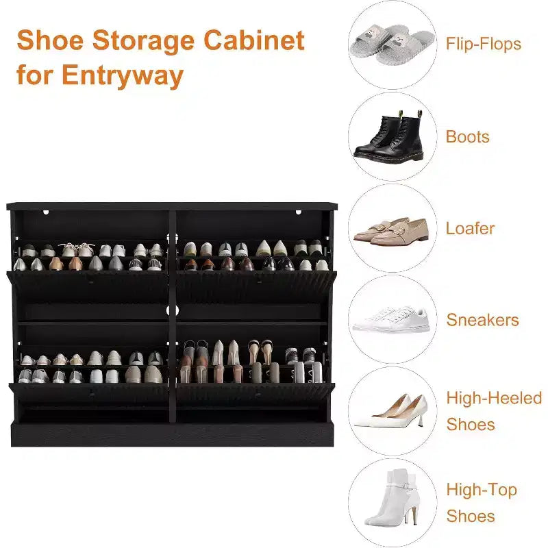 4-Drawer Shoe Cabinet with Fluted Design, Adjustable & Removable Shelves, Freestanding Narrow Entryway Organizer for Shoes and Small Items