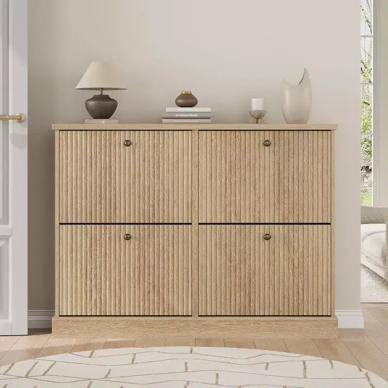 4-Drawer Shoe Cabinet with Fluted Design, Adjustable & Removable Shelves, Freestanding Narrow Entryway Organizer for Shoes and Small Items