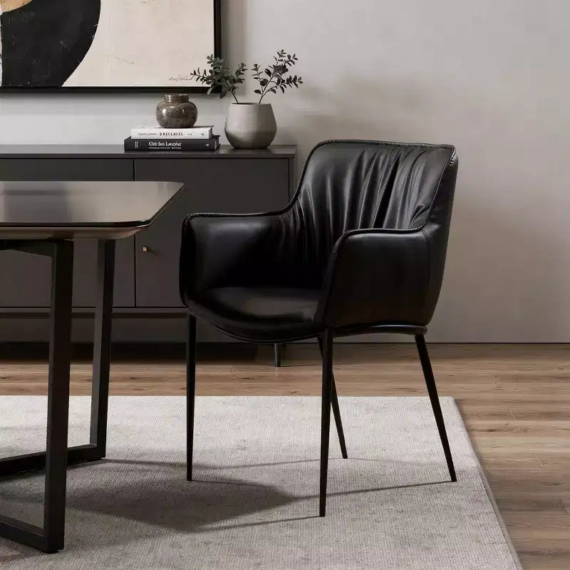 Black Faux Leather & Steel Dining Arm Chair