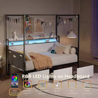 Letto singolo con letto estraibile, divano letto con struttura in metallo, doghe metalliche robuste, sponda di protezione, struttura rinforzata