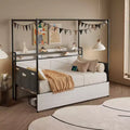 Twin Bed with Trundle, Metal Frame Sofa Bed, Heavy-Duty Metal Slats, Guardrail Shell, Reinforced Structure