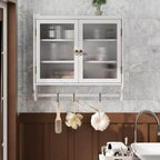 MAYEERTY 24.8 Double Glass Door Vintage Kitchen and Dining Cabinet with Three Three Tiers Towel Rack for Kitchen Dining Room White