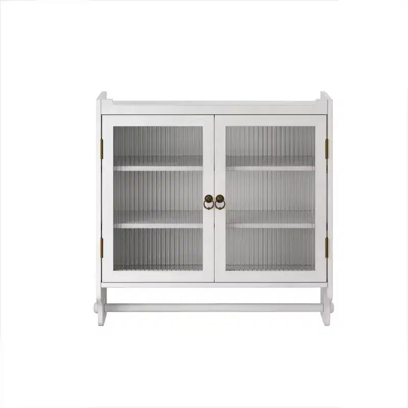 Double Glass Door Vintage Kitchen Cabinet with 3-Tier Towel Rack – White