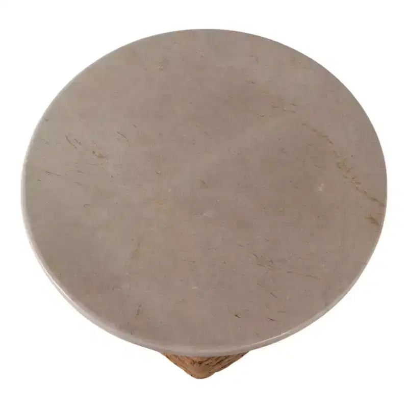 Woven End Table with Stone Top for Small Spaces - Natural Side Table Unique for Bedroom Decor or Living Room Styling - 20, Beige & Ivory