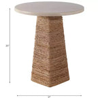Mesa auxiliar tejida con superficie de piedra para espacios pequeños - mesa auxiliar natural única para la decoración del dormitorio o el estilo de la sala de estar - 20, beige y marfil