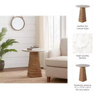 Mesa auxiliar tejida con superficie de piedra para espacios pequeños - mesa auxiliar natural única para la decoración del dormitorio o el estilo de la sala de estar - 20, beige y marfil