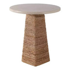 Mesa auxiliar tejida con superficie de piedra para espacios pequeños - mesa auxiliar natural única para la decoración del dormitorio o el estilo de la sala de estar - 20, beige y marfil