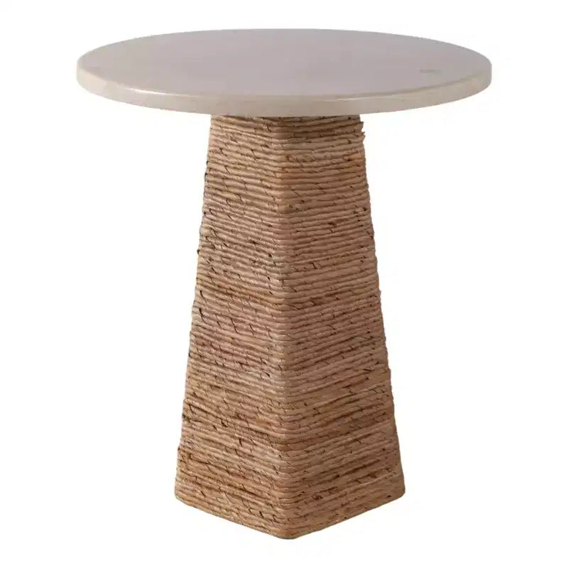 Woven End Table with Stone Top for Small Spaces - Natural Side Table Unique for Bedroom Decor or Living Room Styling - 20, Beige & Ivory