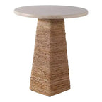 Mesa auxiliar tejida con superficie de piedra para espacios pequeños - mesa auxiliar natural única para la decoración del dormitorio o el estilo de la sala de estar - 20, beige y marfil