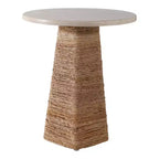 Mesa auxiliar tejida con superficie de piedra para espacios pequeños - mesa auxiliar natural única para la decoración del dormitorio o el estilo de la sala de estar - 20, beige y marfil