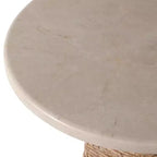 Mesa auxiliar tejida con superficie de piedra para espacios pequeños - mesa auxiliar natural única para la decoración del dormitorio o el estilo de la sala de estar - 20, beige y marfil