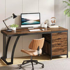 Lantine 59-Inch Computer Desk with 3 Drawers, PC Desk with Reversible Drawers and File Storage for Home Office, Industrial Rustic Brown