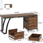 Scrivania industriale da 150 cm con 3 cassetti reversibili e archivio