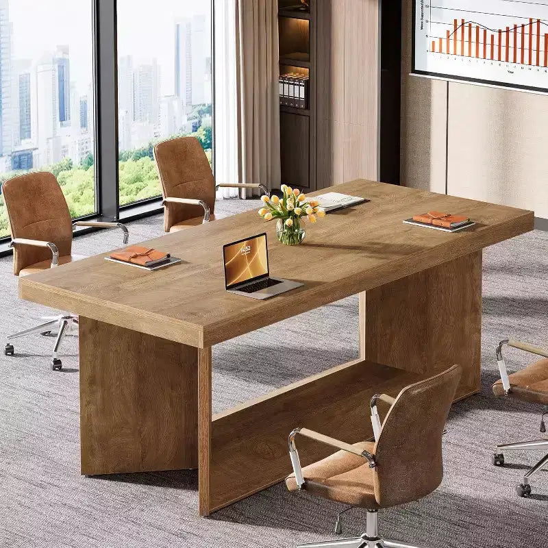 63-Inch Rustic Brown Executive Desk – Large Home Office Workstation