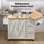Carrello da Cucina su Ruote con Piano in Legno Massello, Carrello da Cucina da 45,3 con Armadietto Contenitore, Ribalta, Cassetto e Portaspezie, Bianco