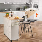 Carrello da Cucina su Ruote con Piano in Legno Massello, Carrello da Cucina da 45,3 con Armadietto Contenitore, Ribalta, Cassetto e Portaspezie, Bianco