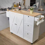 Carrello da Cucina su Ruote con Piano in Legno Massello, Carrello da Cucina da 45,3 con Armadietto Contenitore, Ribalta, Cassetto e Portaspezie, Bianco