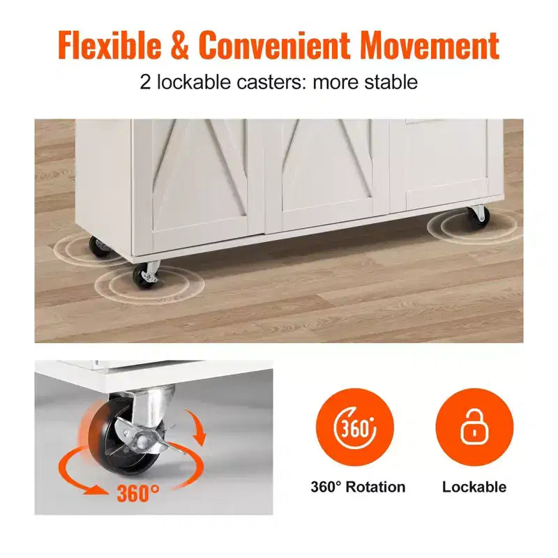 Kitchen Island Cart with Solid Wood Top, 45.3 Rolling Kitchen Cart with Storage Cabinet, Drop Leaf, Drawer & Spice Rack, White