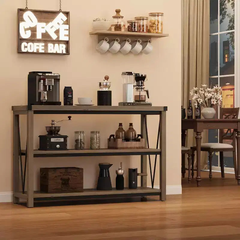 Farmhouse Entryway Table,47 in Narrow Long Console Table with Storage, 3 Tier Wood Console Table for Living Room,Sofa Tables Behind Couch