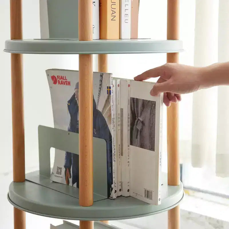 3 Tier Storage Bookshelf, Modern 360Rotating Bookshelf Organizer, Freestanding Wood Compact Storage Bookshelf for Living Room