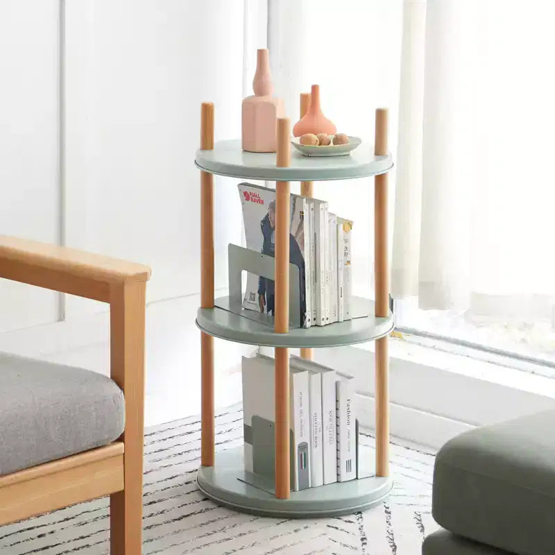 3 Tier Storage Bookshelf, Modern 360Rotating Bookshelf Organizer, Freestanding Wood Compact Storage Bookshelf for Living Room