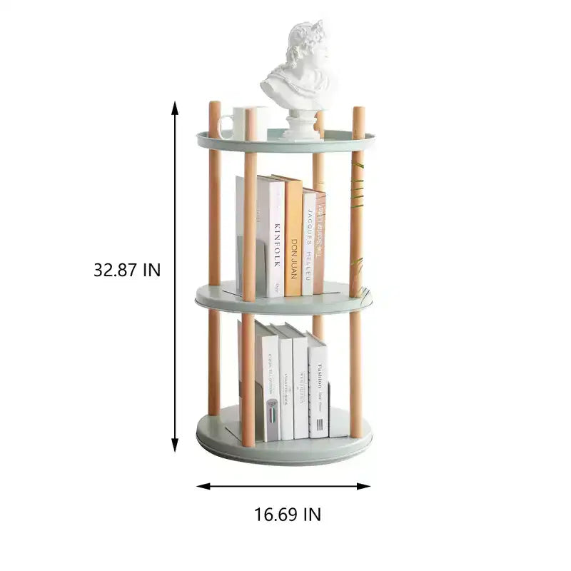 3 Tier Storage Bookshelf, Modern 360Rotating Bookshelf Organizer, Freestanding Wood Compact Storage Bookshelf for Living Room