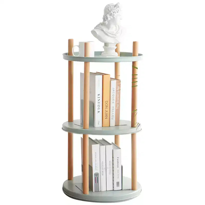 3 Tier Storage Bookshelf, Modern 360Rotating Bookshelf Organizer, Freestanding Wood Compact Storage Bookshelf for Living Room