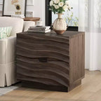 Comodino moderno in legno con 2 cassetti curvi
