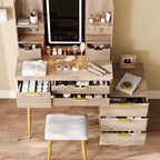 Tavolo da Trucco con 7 Cassetti, Specchio LED e Portagioie