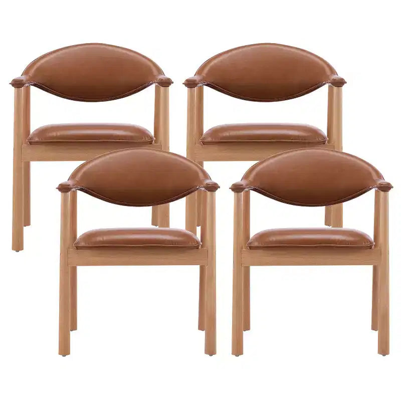 Modern Rubber Wood Upholstered Dining Arm Chairs with Curved Back – Set of 4