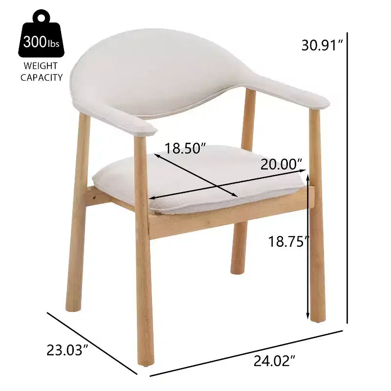 Modern Rubber Wood Upholstered Dining Arm Chairs with Curved Back – Set of 4