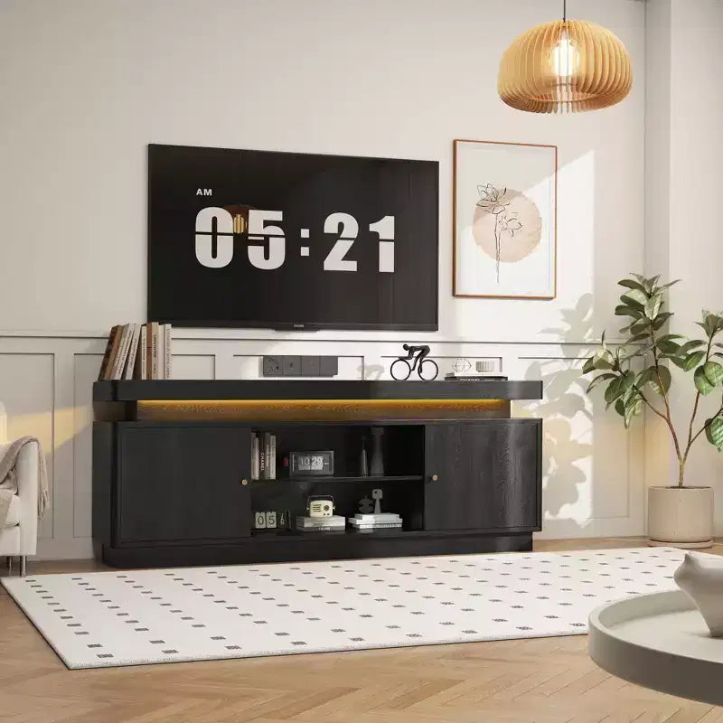 TV Stand with 2 Doors – Walnut Media Console for Living Room