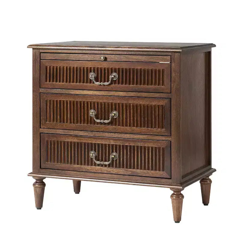 3-Drawer Solid Wood End Table with Built-In Outlet & Pull-Out Tray – Black