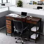 Bestier Computer Desk with 6 Fabric Drawers & Adjustable Storage Shelf-Sturdy Metal FrameHome Office Gaming Desk