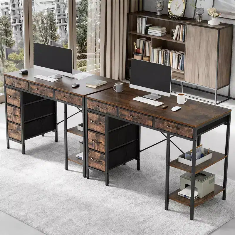 Computer Desk with 6 Fabric Drawers & Adjustable Shelf – Home Office Gaming Desk