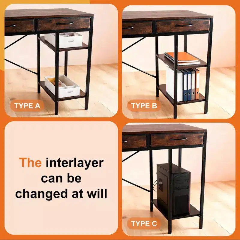 Computer Desk with 6 Fabric Drawers & Adjustable Shelf – Home Office Gaming Desk