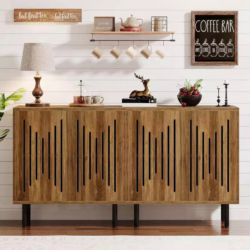 Lantine Set of 2 59 Rustic Brown Sideboard Buffet with Storage, featuring adjustable shelves, ideal accent storage cabinet for living room.