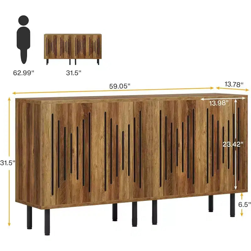 59-Inch Rustic Brown Sideboard Buffet with Adjustable Shelves – Set of 2