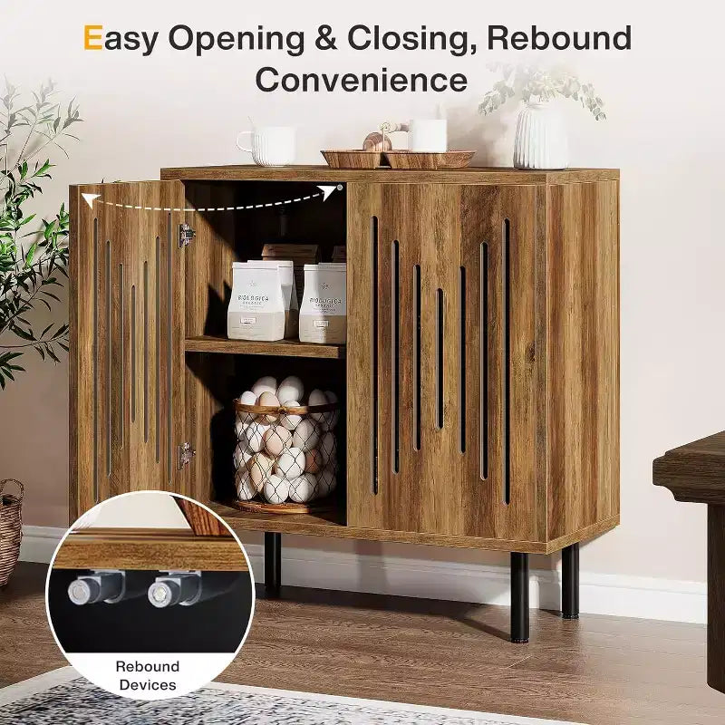 59-Inch Rustic Brown Sideboard Buffet with Adjustable Shelves – Set of 2