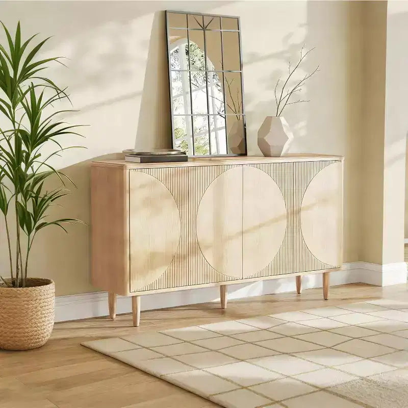 59-Inch Light Oak Sideboard Buffet Cabinet – Modern Storage Credenza with Doors