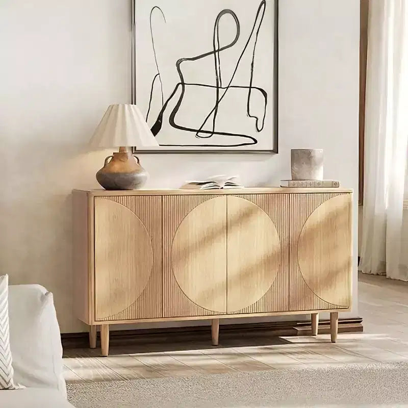 59-Inch Light Oak Sideboard Buffet Cabinet – Modern Storage Credenza with Doors