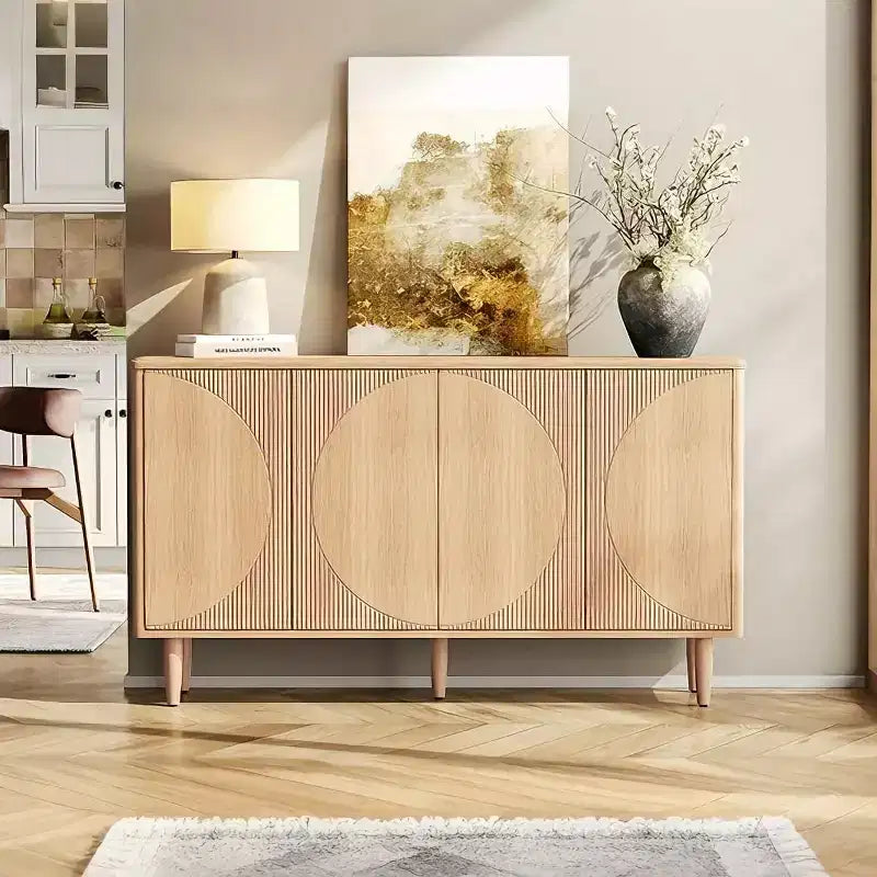 59-Inch Light Oak Sideboard Buffet Cabinet – Modern Storage Credenza with Doors