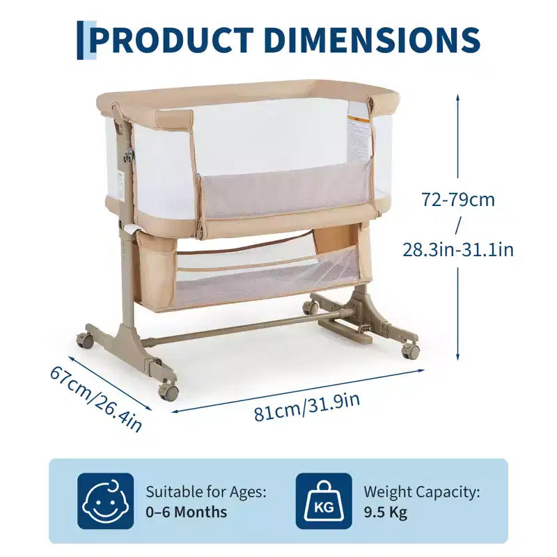 Bedside Bassinet Baby Sleeper 3-in-1 Co-Sleeper Crib with Mosquito Net & Storage