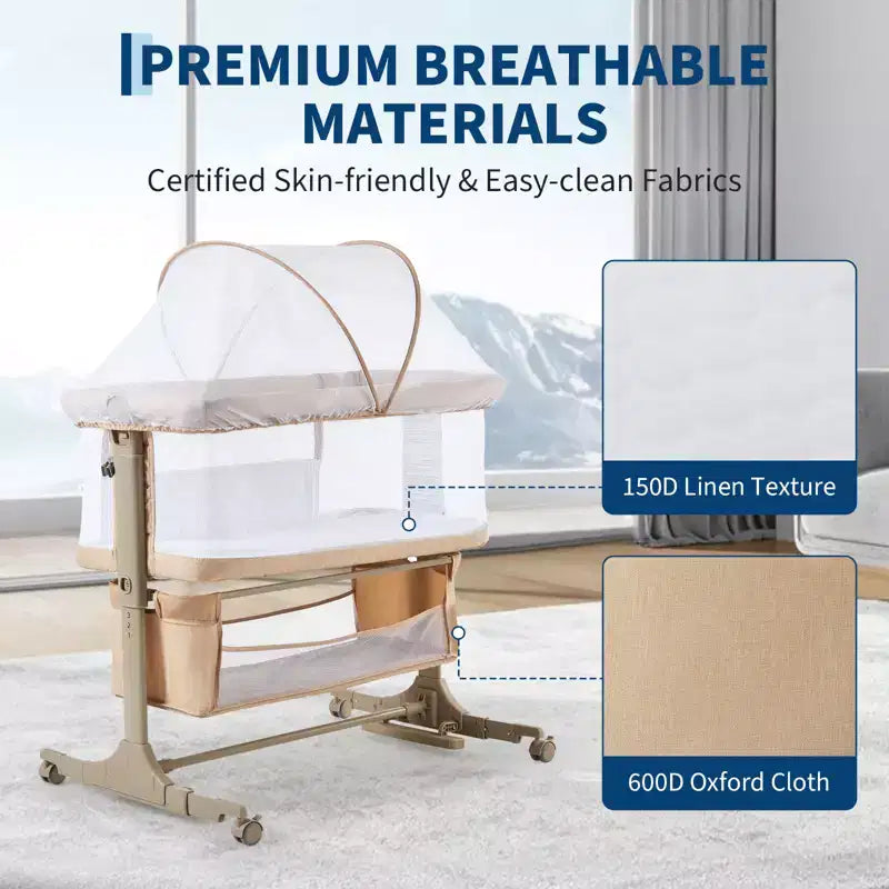 Bedside Bassinet Baby Sleeper 3-in-1 Co-Sleeper Crib with Mosquito Net & Storage