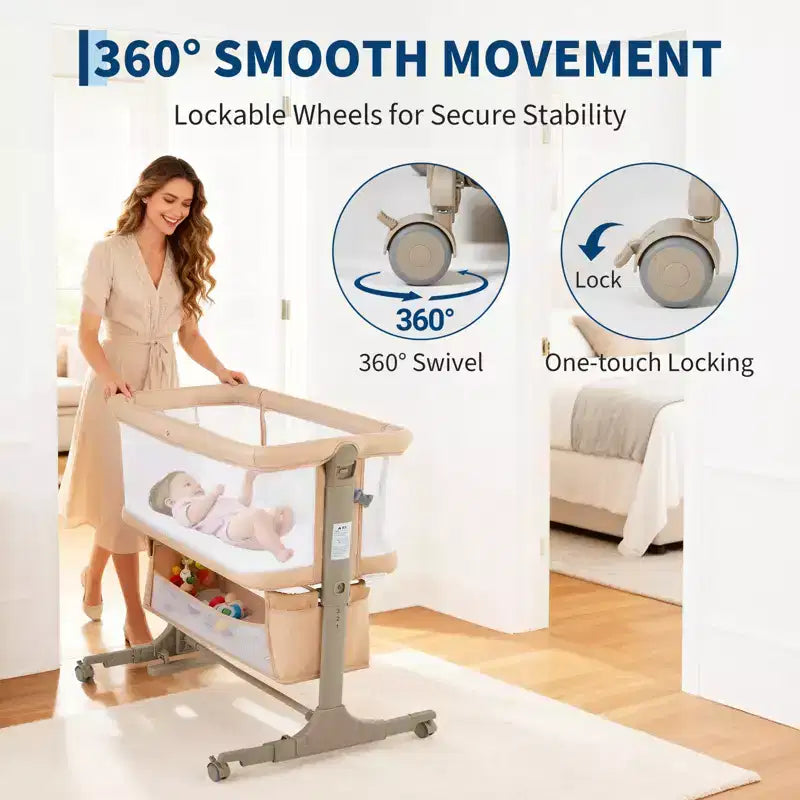 Bedside Bassinet Baby Sleeper 3-in-1 Co-Sleeper Crib with Mosquito Net & Storage