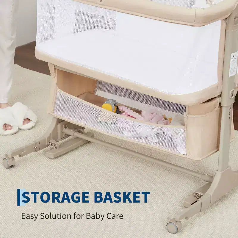Bedside Bassinet Baby Sleeper 3-in-1 Co-Sleeper Crib with Mosquito Net & Storage