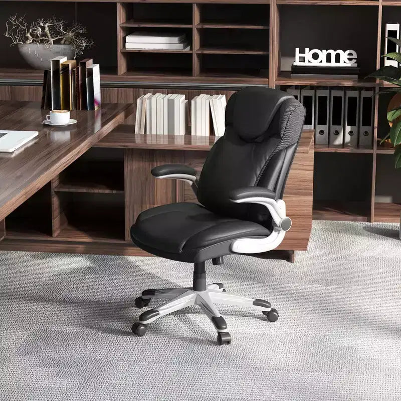 Costway Ergonomic Office Chair PU Leather Executive Swivel with Flip-up Armrests Brown/White/Black